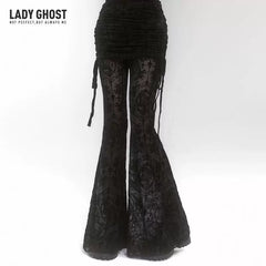 Black High-Waisted Flared Pants for Women – Gothic-Inspired Layered Design