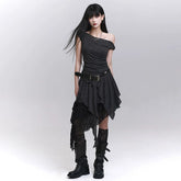 Black One-Shoulder Mini Dress for Women – Gothic-Inspired Asymmetrical Dress