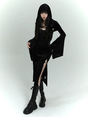 Black Velvet Gothic Dress for Women – Long Sleeve A-Line Dress