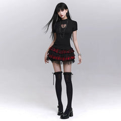 Black Fitted Short Sleeve T-Shirt for Women – Gothic-Inspired Basic Top