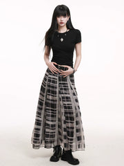 Plaid Pleated A-Line Skirt for Women – High-Waisted Skirt