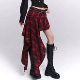 Women’s Red Plaid Skirt – Asymmetrical Hem A-Line Mini Skirt