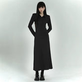 Black Long Sleeve Polo Dress for Women – Fitted Mini Shirt Dress