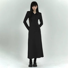 Black Long Sleeve Polo Dress for Women – Fitted Mini Shirt Dress