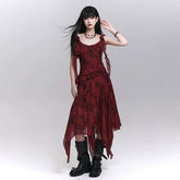 Red Suspender Maxi Dress for Women – Gothic-Inspired A-Line Summer Dress