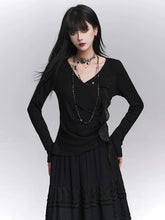 Black V-Neck Long Sleeve Top for Women – Fitted Slim Top