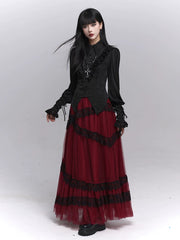 Black Long Sleeve Top for Women – Gothic-Inspired Fitted Shirt