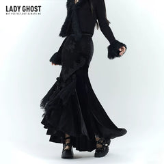 Black Velvet Mermaid Skirt for Women – Gothic-Inspired Maxi Skirt