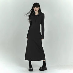 Black Long Sleeve Polo Dress for Women – Fitted Mini Shirt Dress