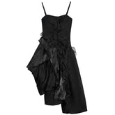 Black Gothic Asymmetrical Suspender Mini Dress for Women – Sleeveless A-Line Dress