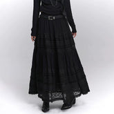 Black Lace A-Line Maxi Skirt for Women – High-Waisted Skirt