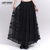 Women’s Black Lace Mesh Maxi Skirt – A-Line Long Skirt