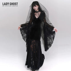 Black Gothic Maxi Dress for Women – Medieval-Inspired Long Sleeve Dress