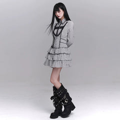 Striped Gothic Shirt Mini Dress for Women – Long Sleeve Button-Up Dress