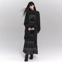 Gray Velvet Midi Dress for Women – Long Sleeve Gothic-Inspired Fall Dress