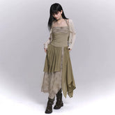 Women’s Gray Strappy Maxi Dress – Asymmetrical A-Line Long Dress