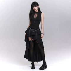 Black Sleeveless Tank Top for Women – Gothic-Inspired Fitted Summer Top