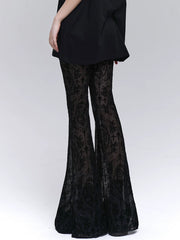 Black Lace Flared Pants for Women – Gothic Slim Fit Pants