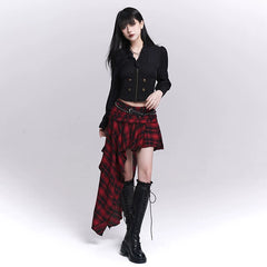 Women’s Red Plaid Skirt – Asymmetrical Hem A-Line Mini Skirt