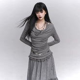 Off-Shoulder Long Sleeve Top for Women – Layered Two-in-One Design