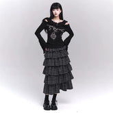 Women’s Plaid Tiered Maxi Skirt – High-Waisted A-Line Skirt for Spring