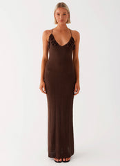 Zara Rose Crochet Maxi Dress - Chocolate