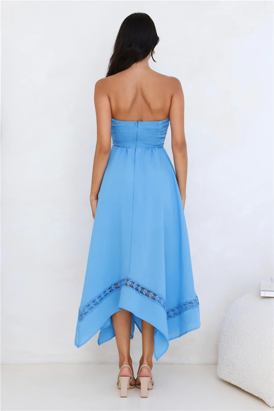 Visit The Moon Strapless Midi Dress Blue