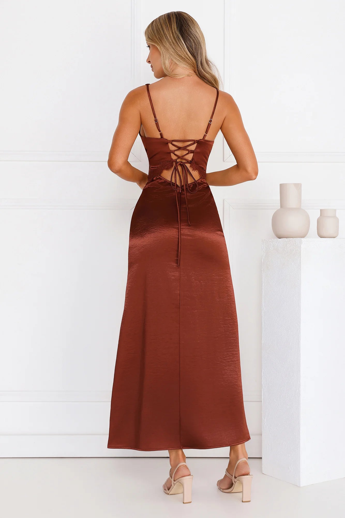 That Girl Theory Satin Maxi Dress Brown