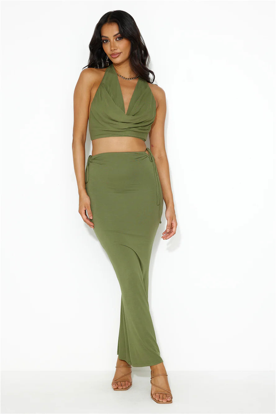 She Owns It Maxi Skirt Khaki
