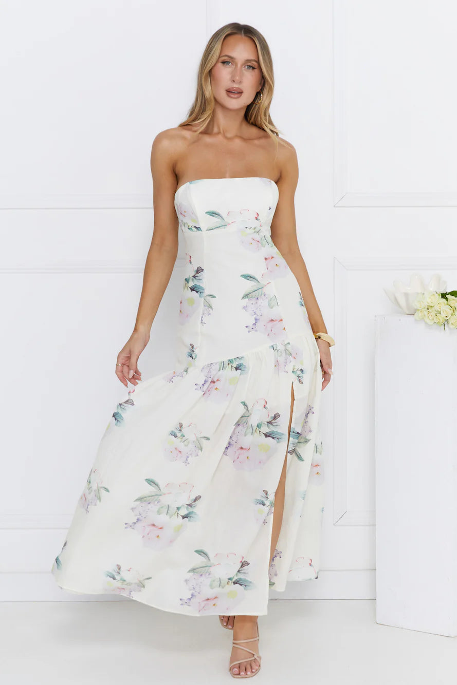 Sunset Whispers Strapless Maxi Dress Cream