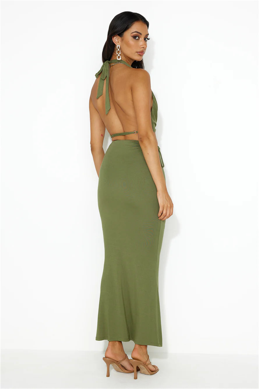 She Owns It Halter Top Khaki