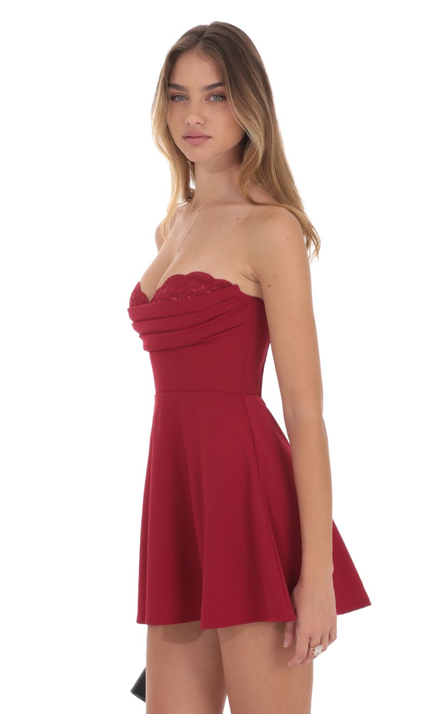 Lace Bust Flare Dress in Red