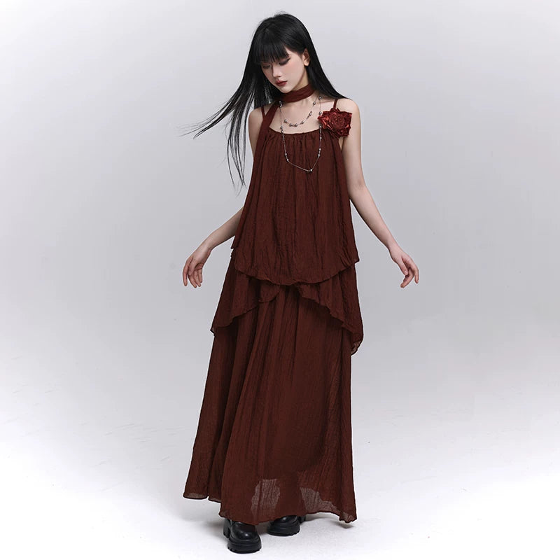 Red A-Line Midi Skirt for Women – Lightweight Summer Skirt