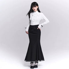 Women’s Black Bodycon Midi Skirt – Fishtail Mermaid Hem Skirt