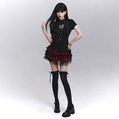 Black Fitted Short Sleeve T-Shirt for Women – Gothic-Inspired Basic Top