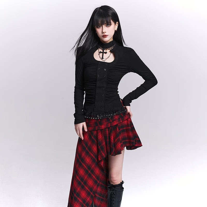 Women’s Black Long Sleeve Crop Top – Slim Fit Waist Cut Top