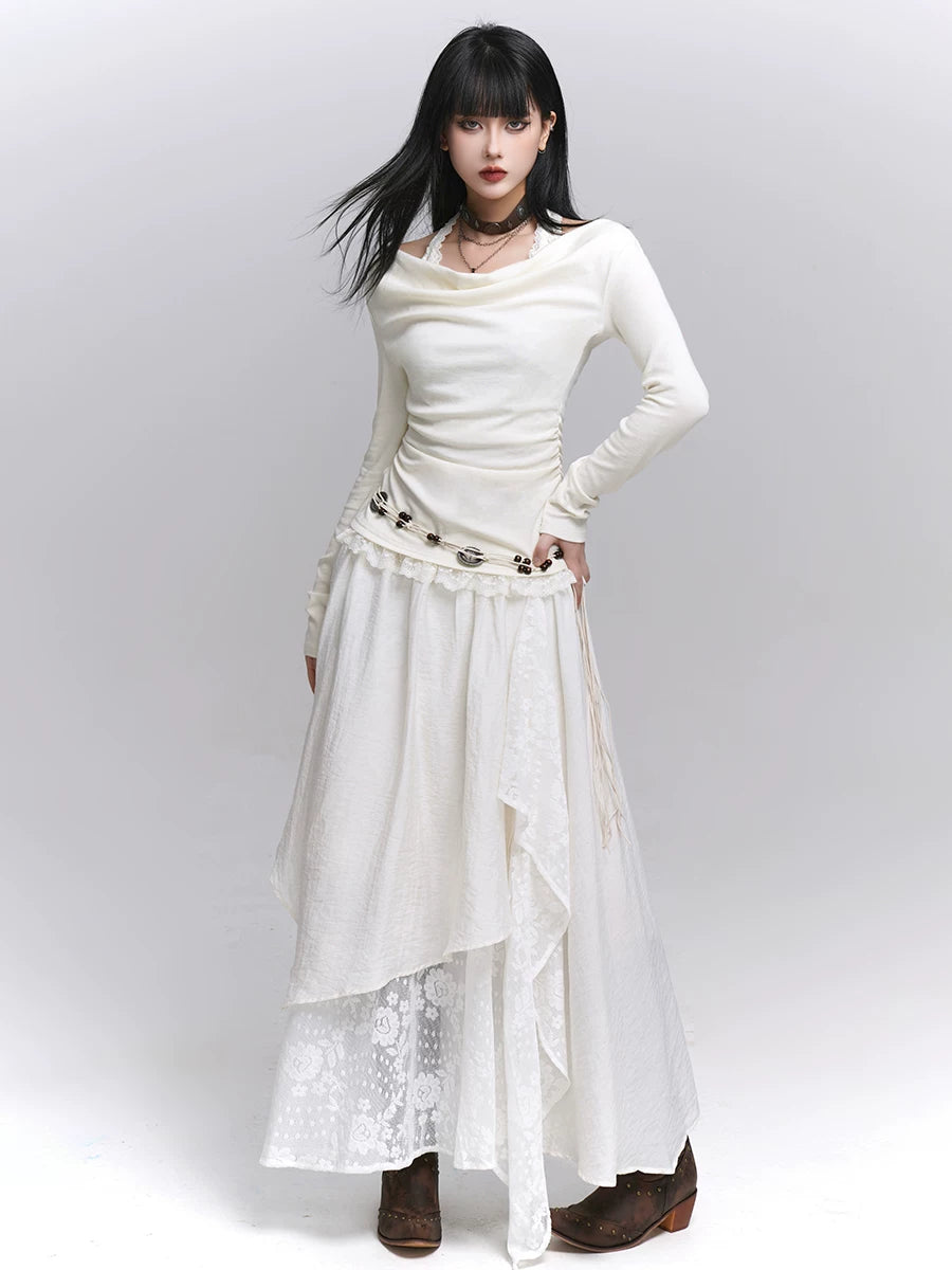 Brown A-Line Maxi Skirt for Women – High-Waisted Fall Skirt