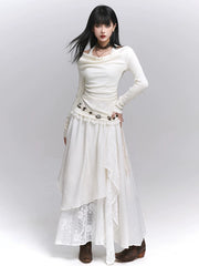 Brown A-Line Maxi Skirt for Women – High-Waisted Fall Skirt