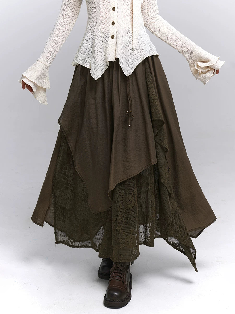 Brown A-Line Maxi Skirt for Women – High-Waisted Fall Skirt