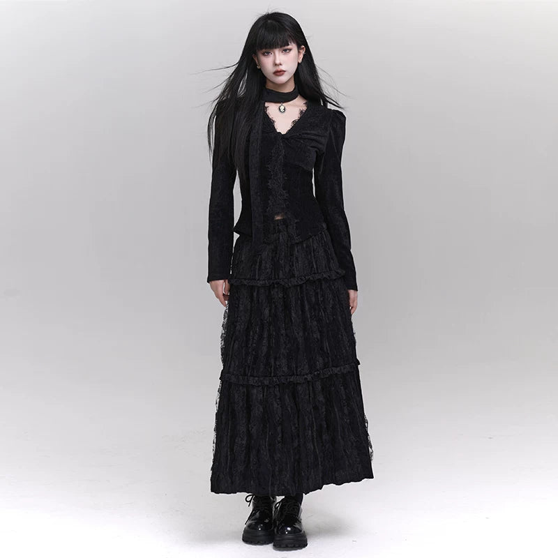 Black High-Waisted Slit Maxi Skirt for Women – A-Line Long Skirt