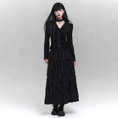 Black High-Waisted Slit Maxi Skirt for Women – A-Line Long Skirt