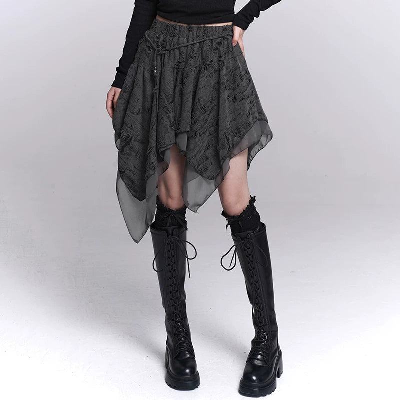 Women’s Gray Irregular Hem Mini Skirt Punk Style Asymmetrical Summer Skirt