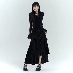 Black Velvet Mermaid Skirt for Women – Gothic-Inspired Maxi Skirt