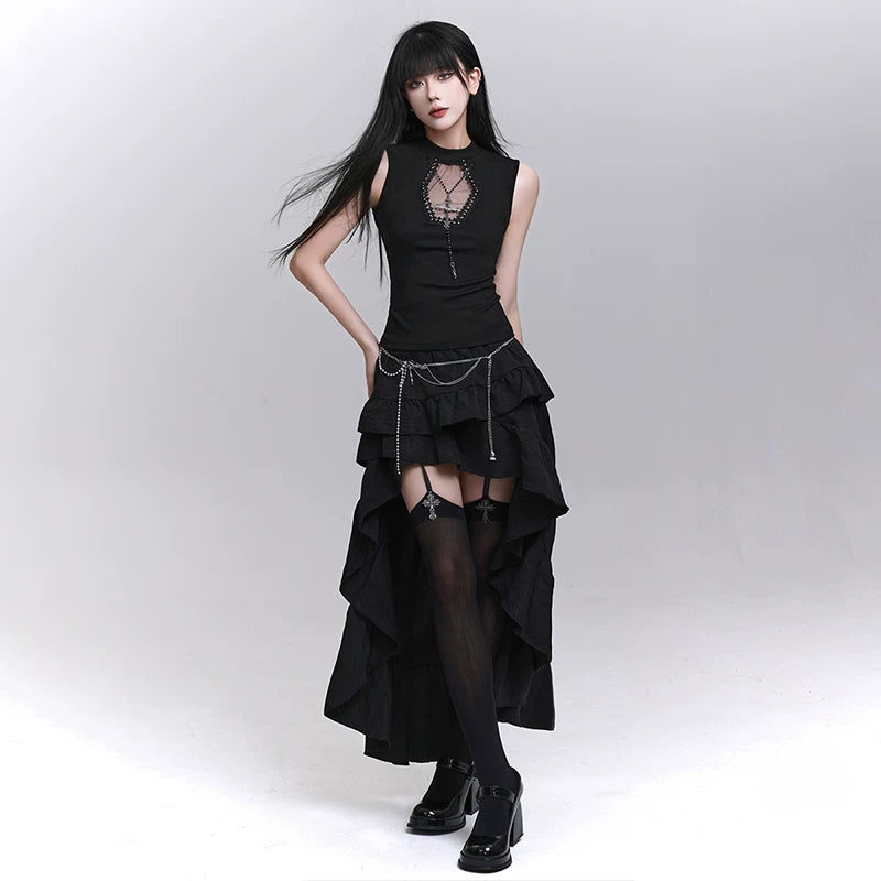 Black Sleeveless Tank Top for Women – Gothic-Inspired Fitted Summer Top