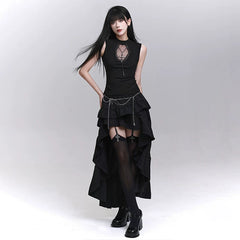 Black Sleeveless Tank Top for Women – Gothic-Inspired Fitted Summer Top