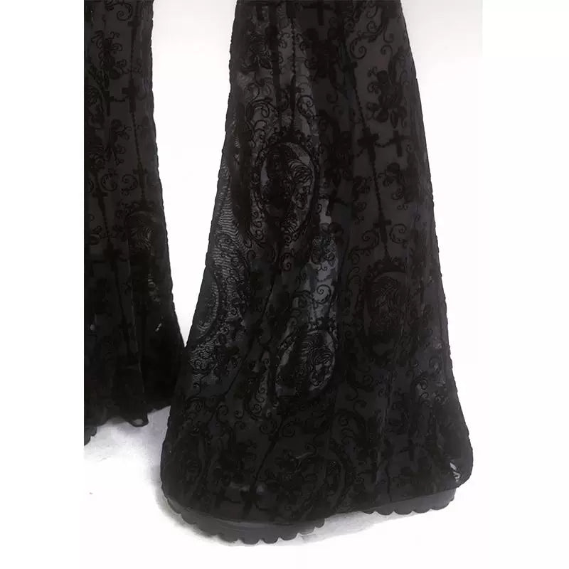 Black High-Waisted Flared Pants for Women – Gothic-Inspired Layered Design