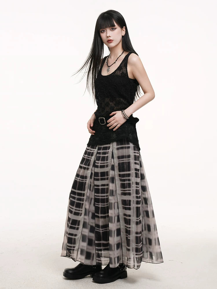 Plaid Pleated A-Line Skirt for Women – High-Waisted Skirt