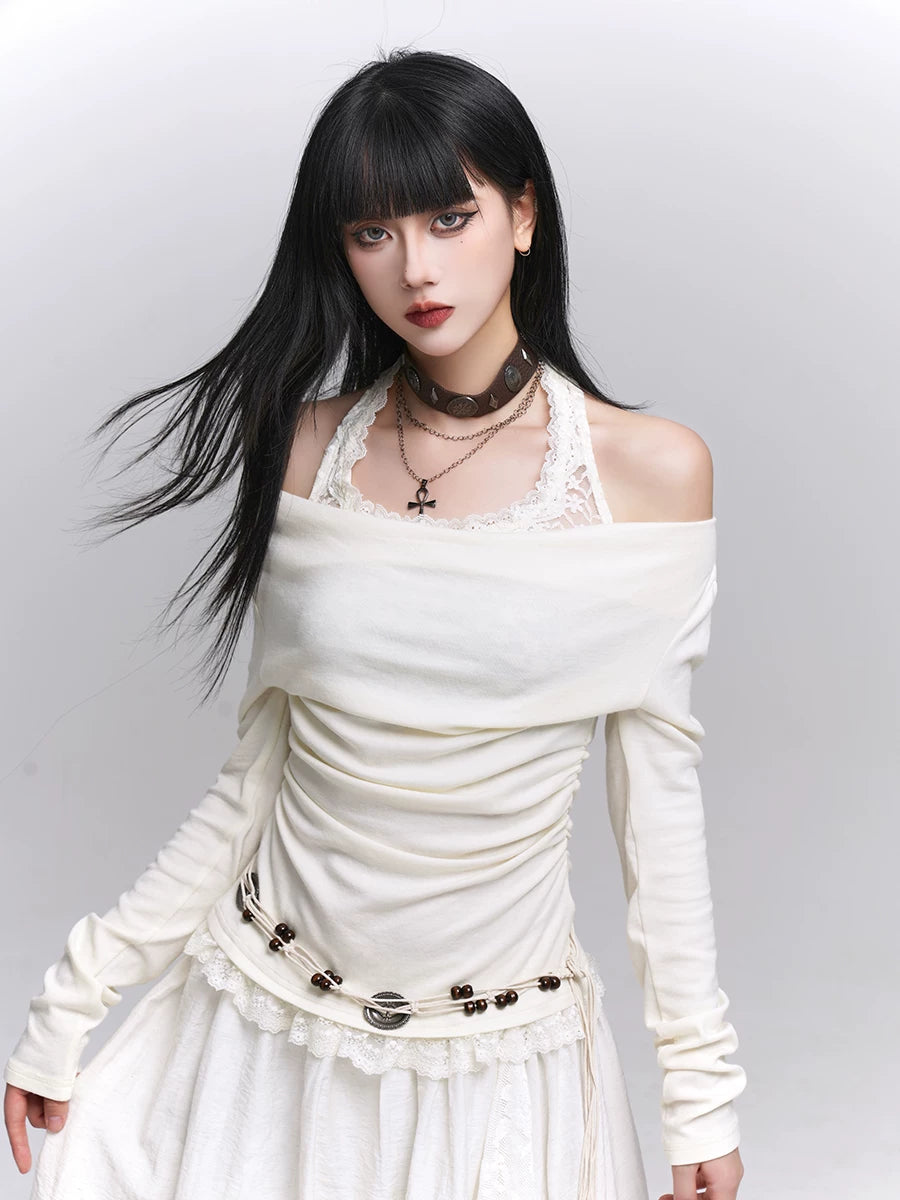 Off-Shoulder Long Sleeve Top for Women – Layered Two-in-One Design