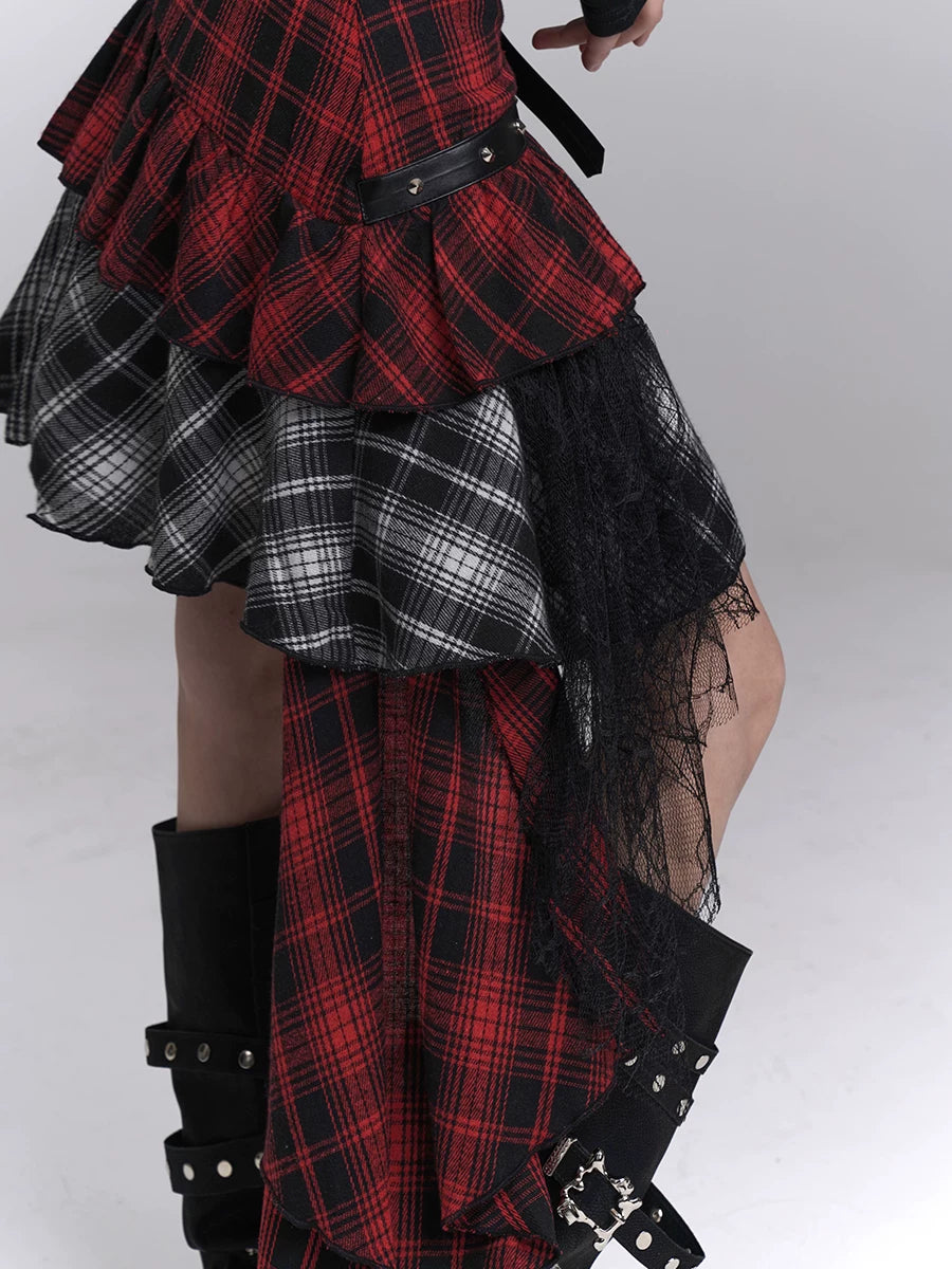 Plaid Asymmetrical Mini Skirt for Women – Gothic-Inspired A-Line Skirt