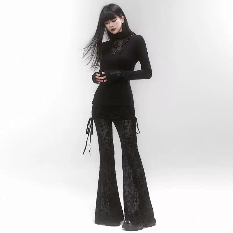 Black High-Waisted Flared Pants for Women – Gothic-Inspired Layered Design